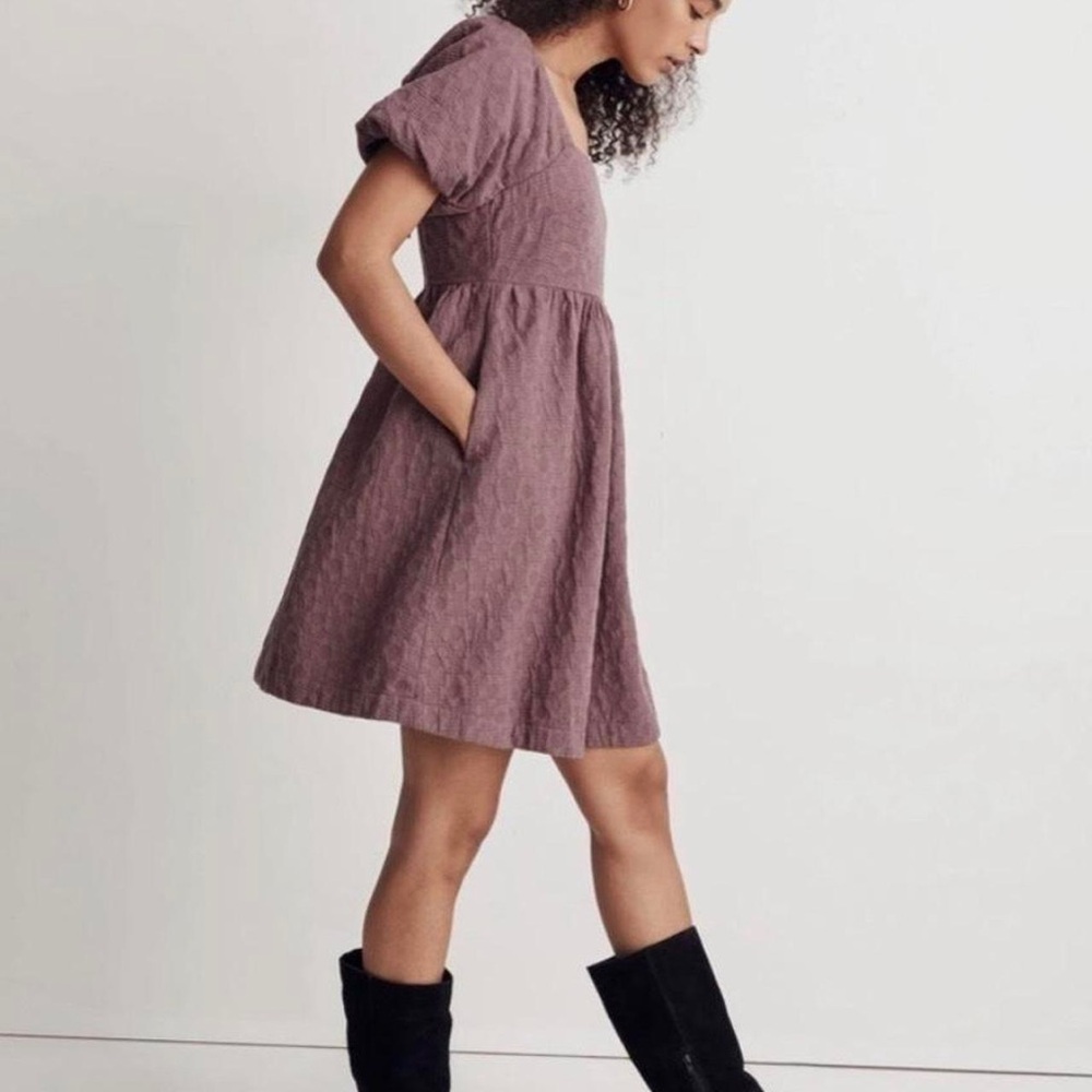Madewell Floral Quilted Puff-Sleeve Mini Dress Dusty Rose Size Large NWT - Picture 9 of 12